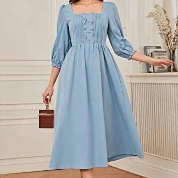 SHEIN Dresses & Skirts - SHEIN Light Blue Square Neck Midi Dress